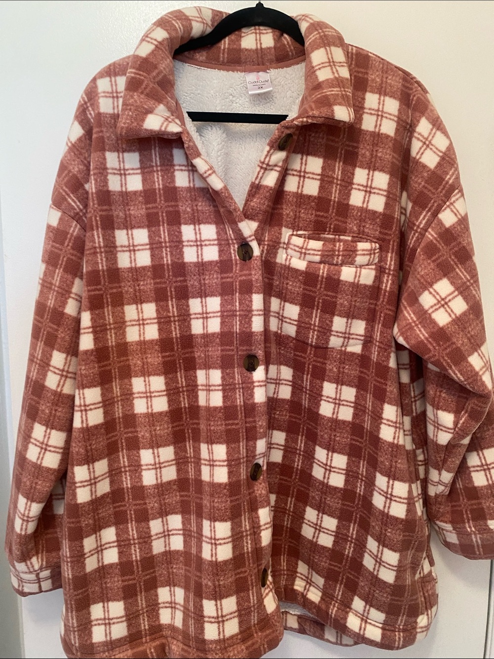 Cuddl Duds Rust Plaid Teddy Shacket 2X